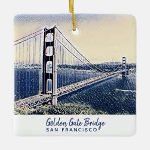 Adorno De Cerámica Golden Gate Bridge San Francisco Watercolor Art
