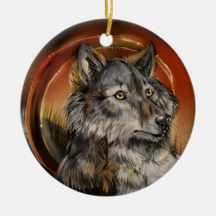 Adorno De Cerámica Golden Gaze Wolf