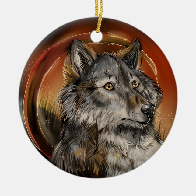 Adorno De Cerámica Golden Gaze Wolf (Frente)