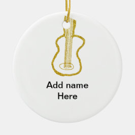 Adorno De Cerámica Golden glitter acoustic guitar add name doodle 