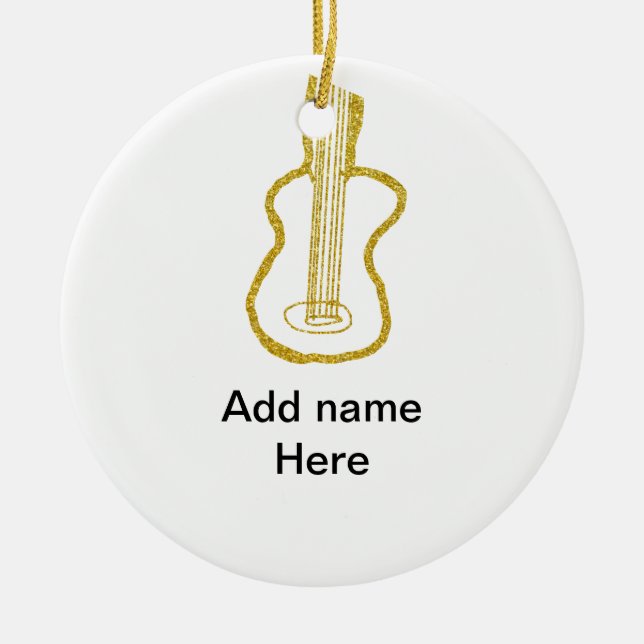 Adorno De Cerámica Golden glitter acoustic guitar add name doodle  (Frente)