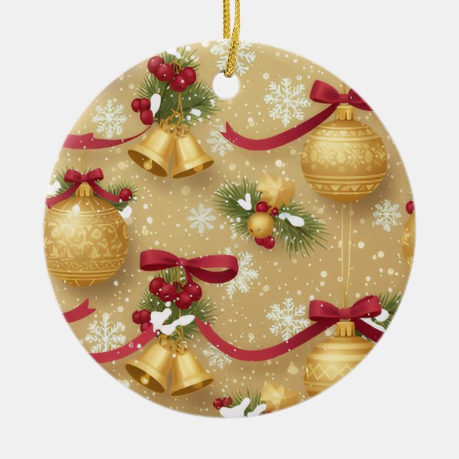 Adorno De Cerámica Golden Holiday Charm — Christmas Ornament Pattern (Frente)