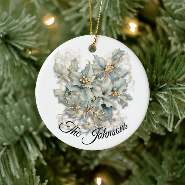 Adorno De Cerámica Golden Holly Leaves - Personalizado (Árbol)