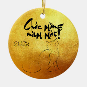 Adorno De Cerámica Golden Lunar Vietnamita Cat Year 2023 CO
