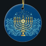 Adorno De Cerámica Golden menorah Hanukkah festival de la luz<br><div class="desc">Golden menorah Hanukkah festival de saludos de decoración de luces</div>