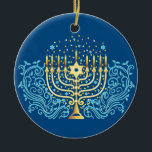 Adorno De Cerámica Golden menorah Hanukkah festival de la luz<br><div class="desc">Golden menorah Hanukkah festival de saludos de decoración de luces</div>