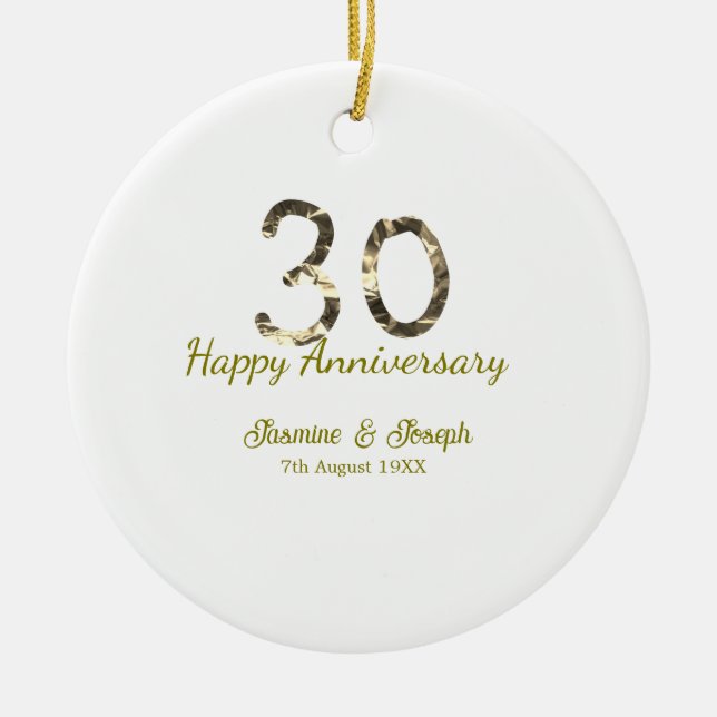 Adorno De Cerámica Golden Metallic 30th Happy anniversary add name (Frente)