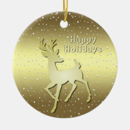 Adorno De Cerámica Golden Reindeer Snowy Holiday Ornament