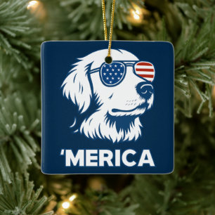 Adorno De Cerámica Golden Retriever 4 De Julio Merica