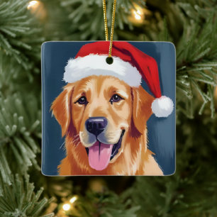 Adorno De Cerámica Golden Retriever Alegre Perro con Gorro de Santa