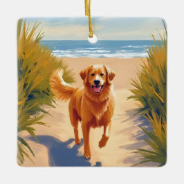 Adorno De Cerámica Golden Retriever Beach Path | Ocean Dog Pet