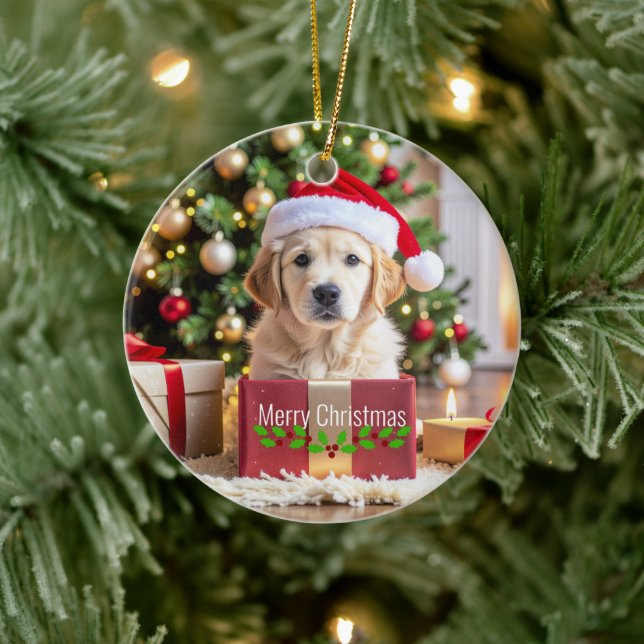 Adorno De Cerámica Golden Retriever Christmas (Árbol)