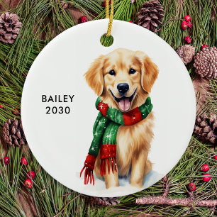 Adorno De Cerámica Golden Retriever Christmas Ornament