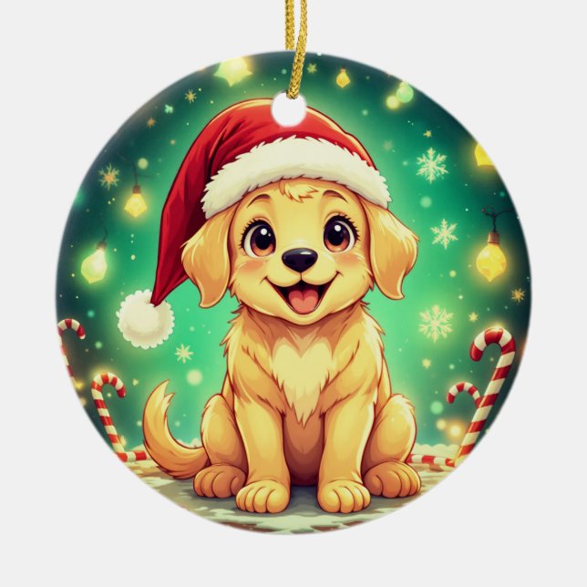Adorno De Cerámica Golden Retriever Christmas Ornament (Frente)