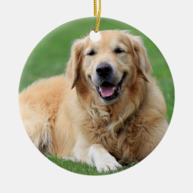 Adorno De Cerámica Golden Retriever Christmas Ornament Custom Circle (Frente)