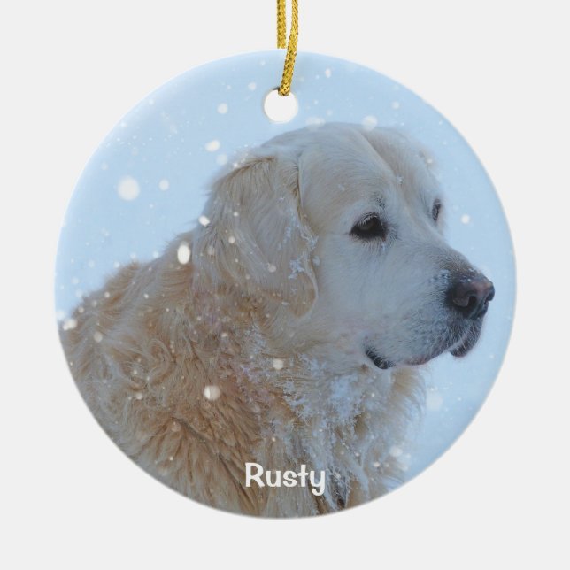 Adorno De Cerámica Golden Retriever Christmas Ornament Custom Photo (Frente)