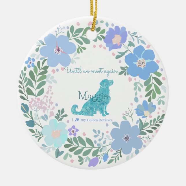 Adorno De Cerámica Golden Retriever Custom Pastel Blue Memorial (Frente)