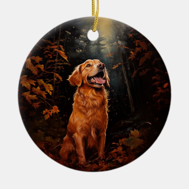 Adorno De Cerámica Golden Retriever de noche (Frente)