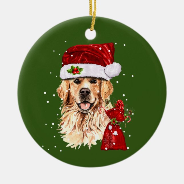 Adorno De Cerámica Golden Retriever   Dog Christmas Holiday Gift (Frente)