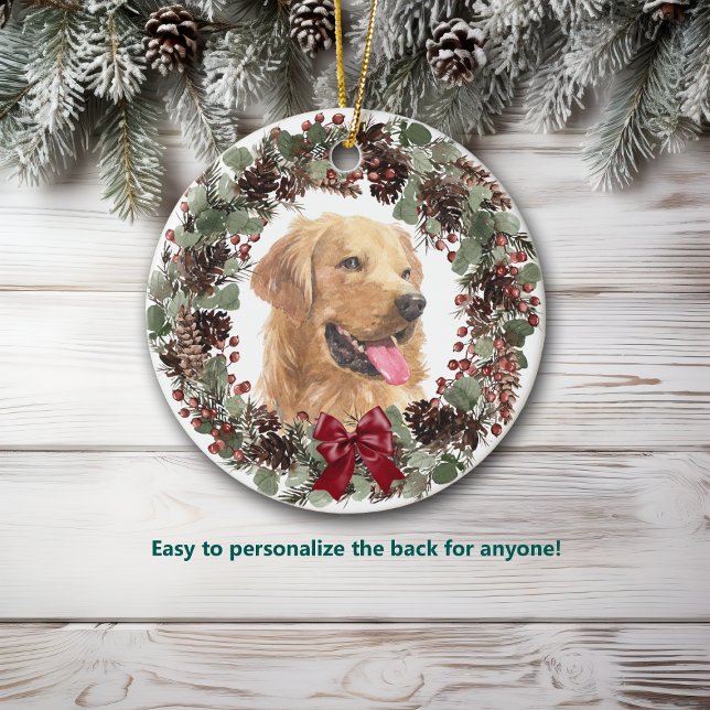 Adorno De Cerámica Golden Retriever Dog Pinecone Wreath Personalizado (Subido por el creador)