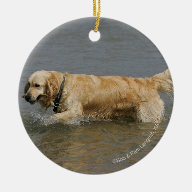 Adorno De Cerámica Golden retriever en agua (Frente)