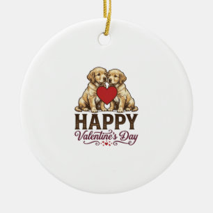 Adorno De Cerámica Golden Retriever Feliz Día de San Valentín
