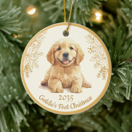 Adorno De Cerámica Golden Retriever First Christmas