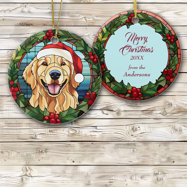 Adorno De Cerámica Golden Retriever Holly Berry Wreath (Subido por el creador)
