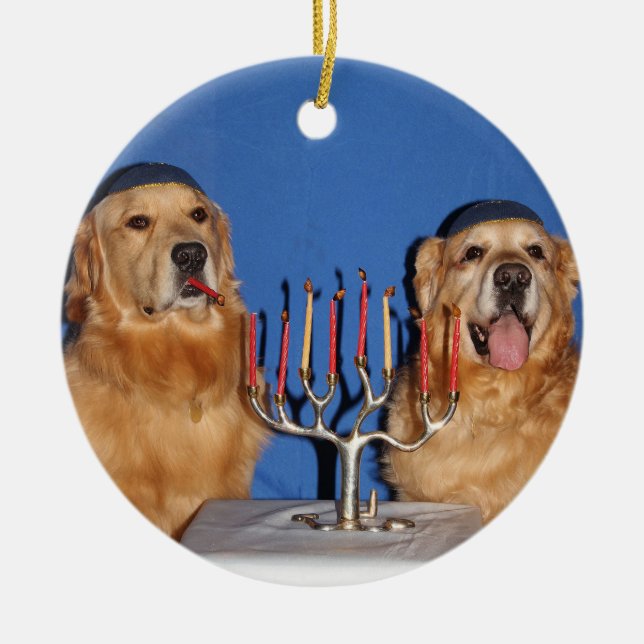 Adorno De Cerámica Golden retriever Jánuca Menorah (Frente)