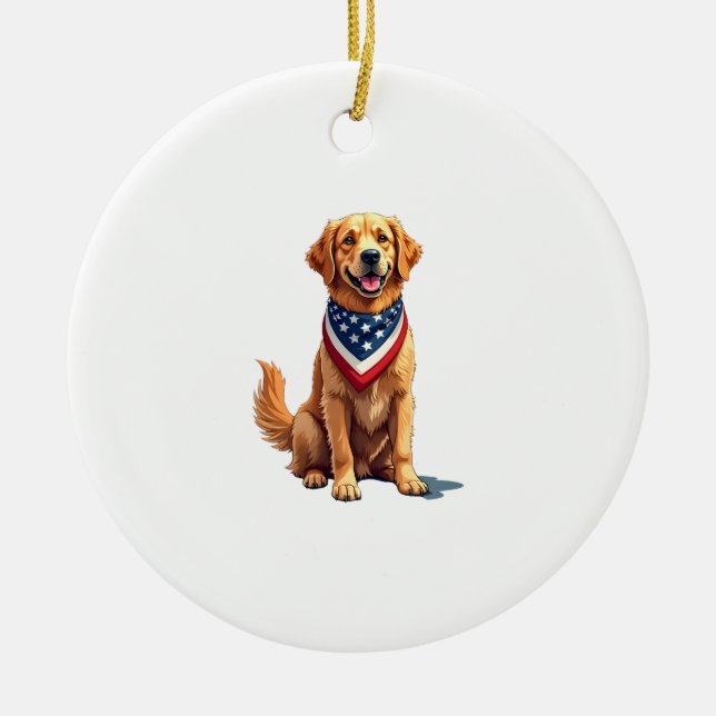 Adorno De Cerámica Golden Retriever July 4th Vintage Patriotic Tee 2 (Frente)