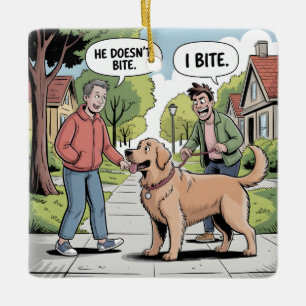 Adorno De Cerámica Golden Retriever me muerde divertido cartoon