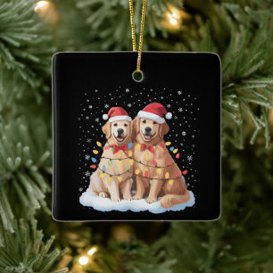 Adorno De Cerámica Golden Retriever Navidad Sombrero de Santa Reno