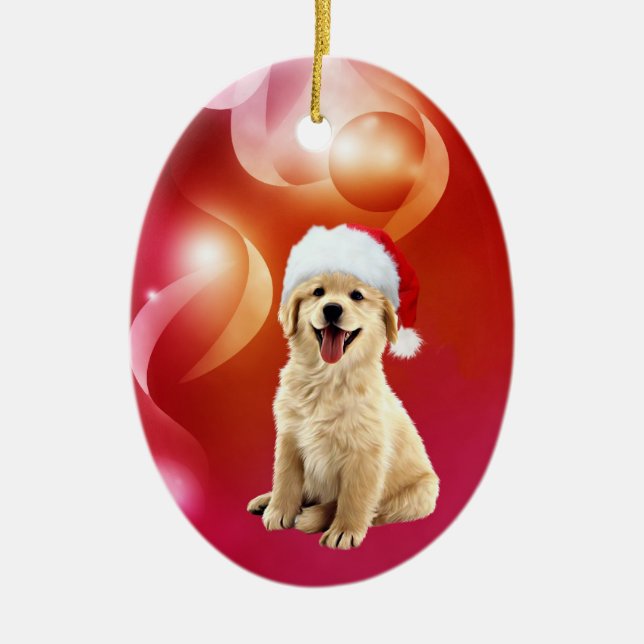 Adorno De Cerámica Golden retriever puppy Christmas (Frente)