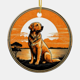 Adorno De Cerámica Golden Retriever Retro Sunset Dog Lover