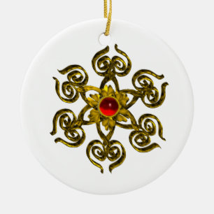 Adorno De Cerámica GOLDEN ROSA RUBY ,blanco