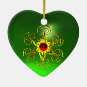 Adorno De Cerámica GOLDEN ROSA RUBY, Green Emerald Heart