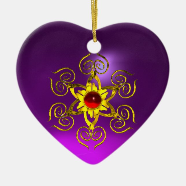 Adorno De Cerámica GOLDEN ROSA RUBY, Purple Amethyst Heart (Frente)