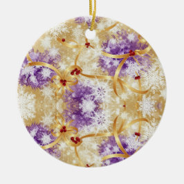 Adorno De Cerámica Golden Snowfall Ribbon — Elegant Christmas Design