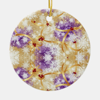 Adorno De Cerámica Golden Snowfall Ribbon — Elegant Christmas Design