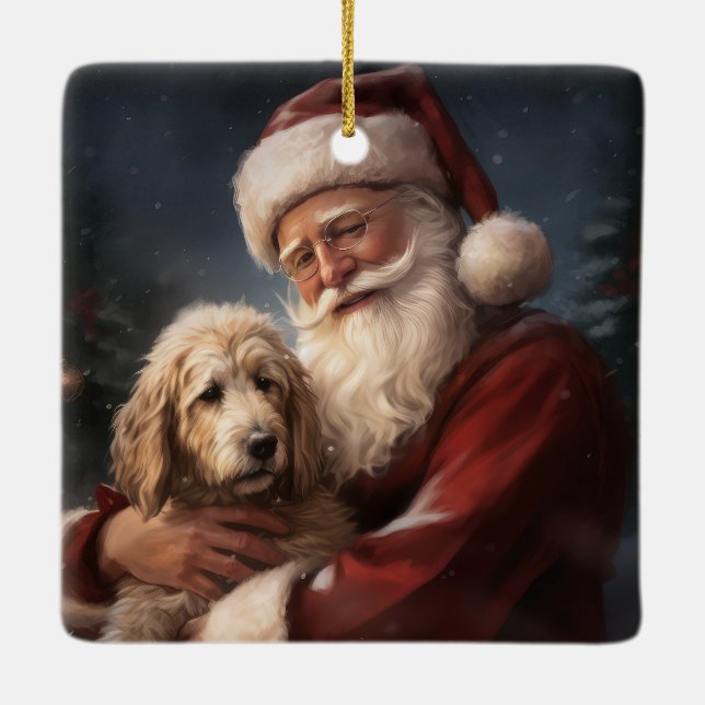 Adorno De Cerámica Goldendoodle con Navidades festivos de Santa Claus (Reverso)