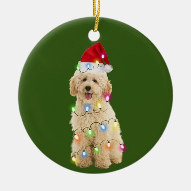 Adorno De Cerámica Goldendoodle Con Navidades Scafés Santa Hat (Frente)