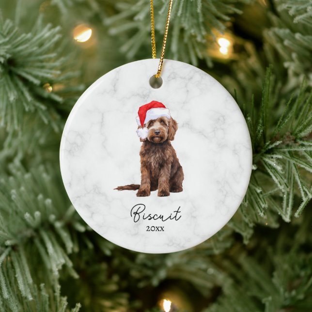 Adorno De Cerámica Goldendoodle marrón chocolate acuarela (Árbol)