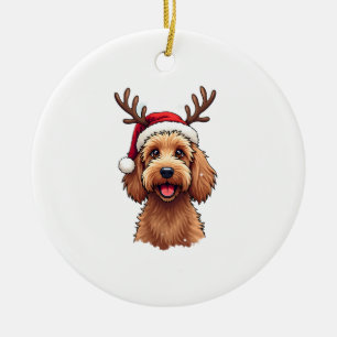 Adorno De Cerámica Goldendoodle perro de Navidad Reno Ciervo Fiesta D