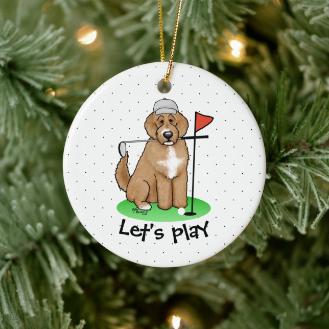 Adorno De Cerámica Goldendoodle Perro Jugando Golf (rojo whmk2) Diver (Árbol)