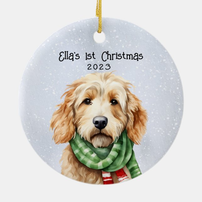 Adorno De Cerámica Goldendoodle personalizado (Atrás)