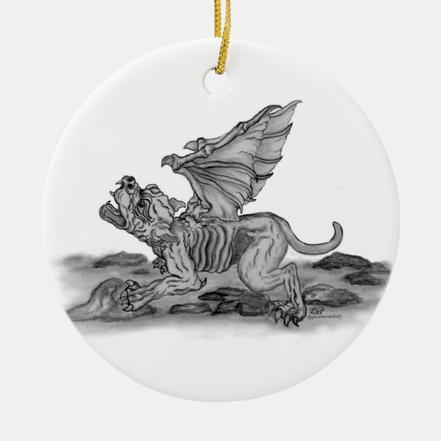 Adorno De Cerámica Golem Gargoyle schwarz weiss Zeichnung (Frente)