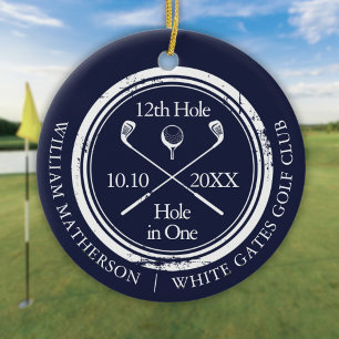 Adorno De Cerámica Golf Agujero en Uno Retro Azul Marino Personalizad