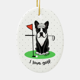 Adorno De Cerámica Golf Boston Terrier Dog (negro) Cute