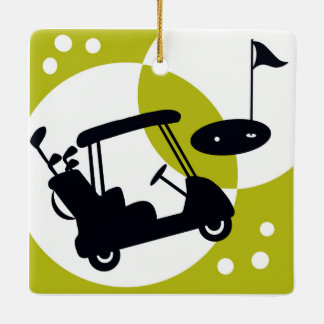 Adorno De Cerámica Golf cart & clubs on a fun,