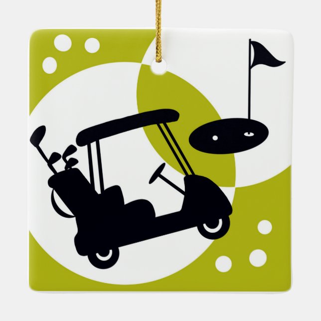 Adorno De Cerámica Golf cart & clubs on a fun,  (Reverso)
